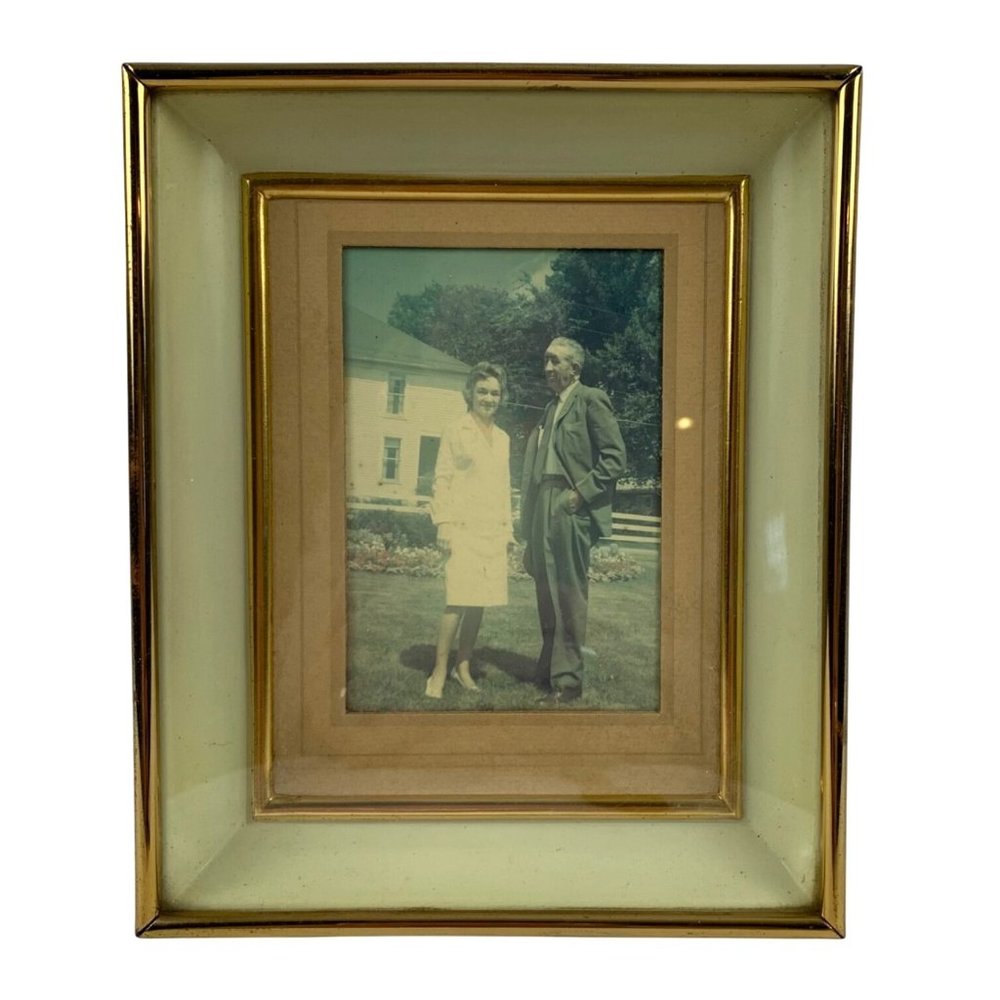 Art Deco Gold-Tone Metal Frame Shadow Box Red Back Easel Stand 50s Couple